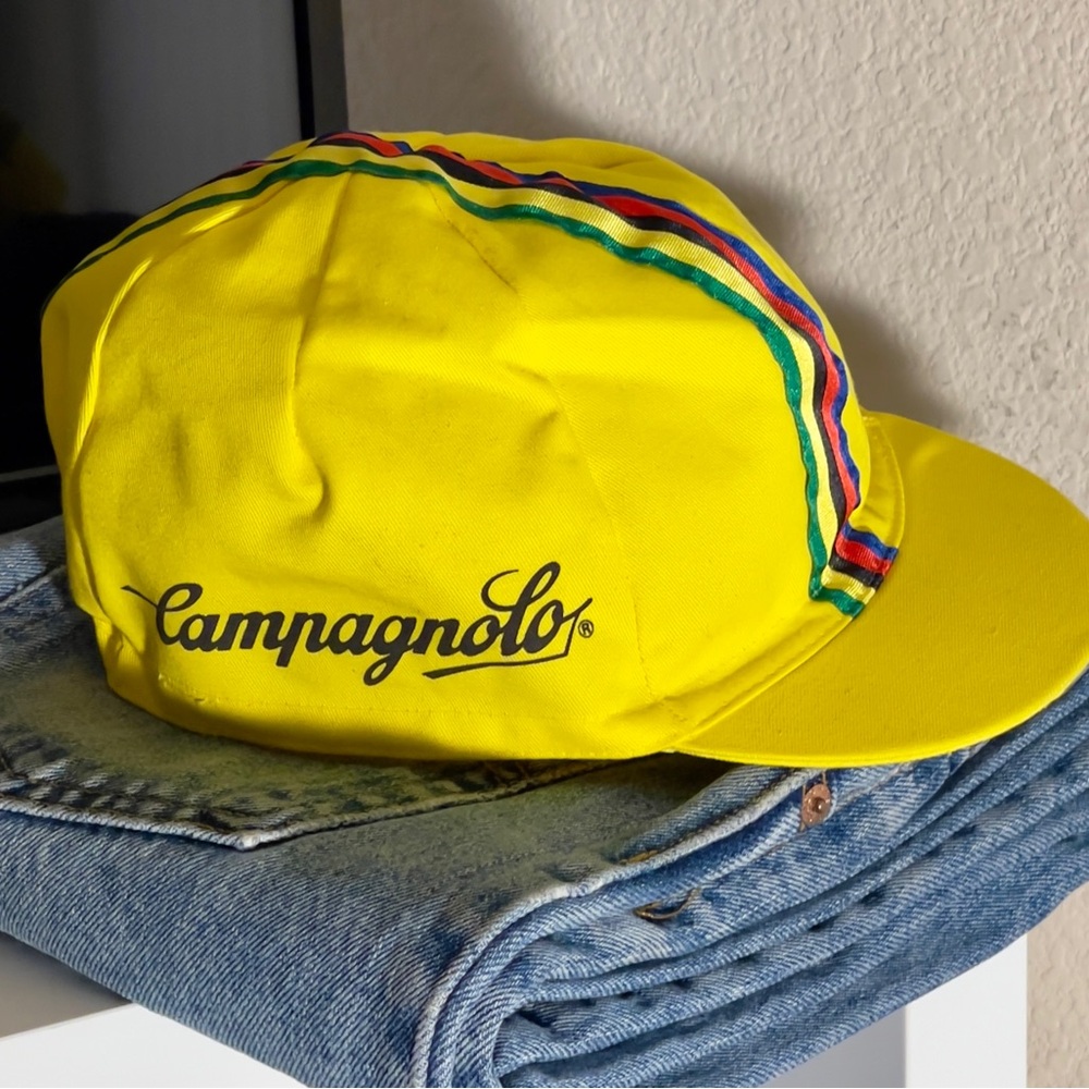 Vintage Campagnolo Vicenza Italia Cycling
Racing Hat Cap YELLOW! Made in Italy